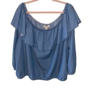 Michael Michael Kors Off-Shoulder Denim Ruffle Top, size 3X